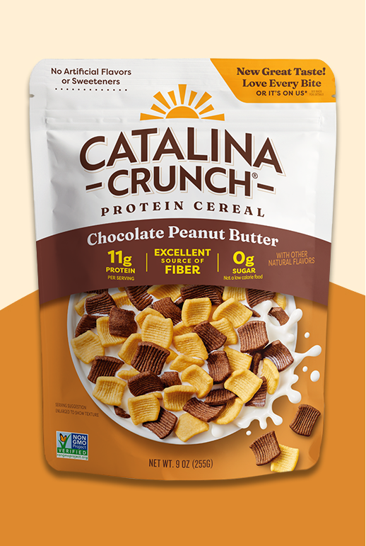 Front of package image of Catalina Crunch Chocolate Peanut Butter Cereal