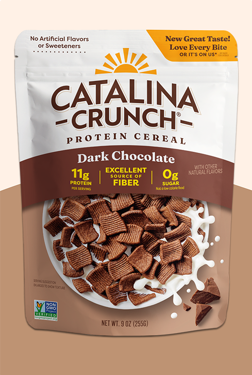 Front of package image of Catalina Crunch Dark Chocolate Cereal