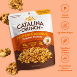 Catalina Crunch Protein Granola Peanut Butter package on a peach background