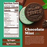 Oreo cookie with 'Catalina Crunch' flavor, nutrition facts, and ingredients listed on a colorful background.