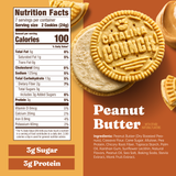 Cookie with 'Carnita Crunch' branding and nutrition facts label on an orange background