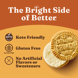 Catalina Crunch cookies with branding and product features on a brown background