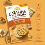Catalina Crunch Peanut Butter sandwich cookies packaging on a yellow background