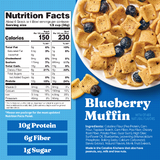Cereal package with nutrition facts and blueberry muffin flavor description