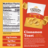 Catalina Crunch Cinnamon Toast protein cereal package with nutrition facts label on a red background