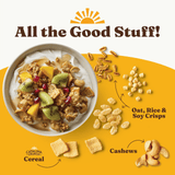 Catalina Crunch cereal bowl with ingredients on a yellow background, featuring the text 'All the Good Stuff!'.
