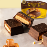 Catalina Crunch Sea Salt Caramel Chocolate Cookie Bars on grey counter top with package in background