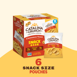 Catalina Crunch Cinnamon Toast snack size cereal packaging on a yellow background