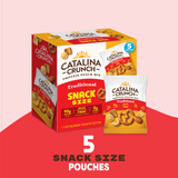 Catalina Crunch protein snack mix packaging on a pink and red background