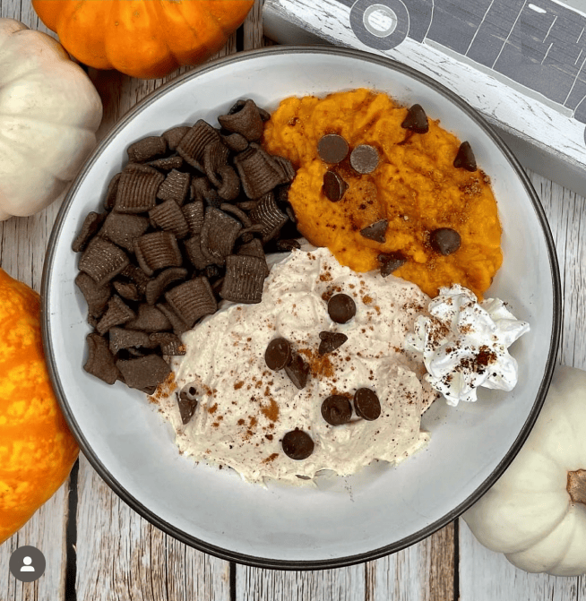 Chocolate pumpkin cheesecake bowl